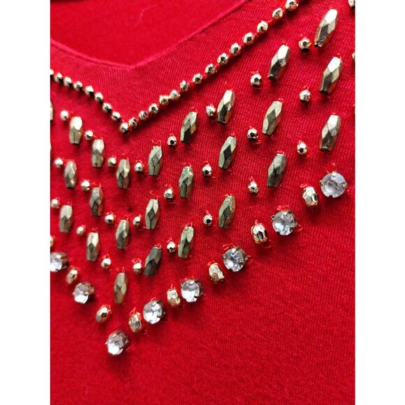 Michael Kors Womens Size XL Red Long Sleeve Jeweled Rhinestone Stretch Tunic Top - Picture 2 of 5